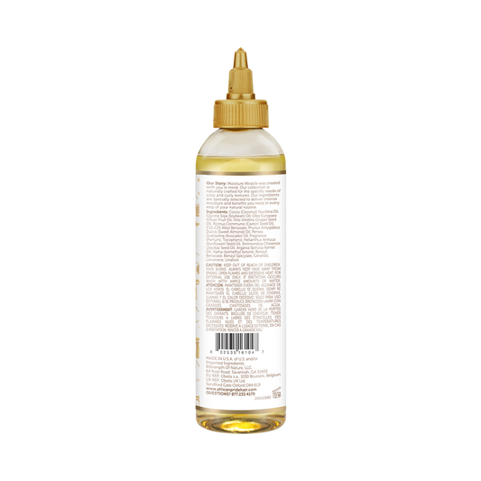 African Pride Moisture Miracle 5 Essential Oils with Vitamin E 118 ml — back and ingredient label