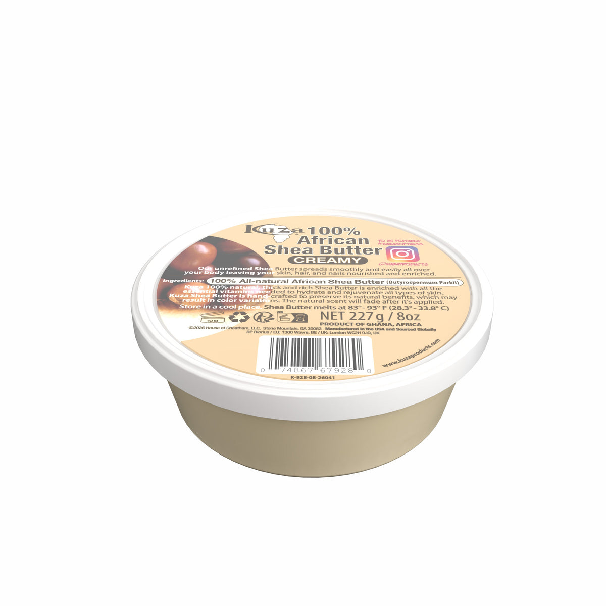Kuza Creamy White African Shea Butter 227g front pack — SKU 10458