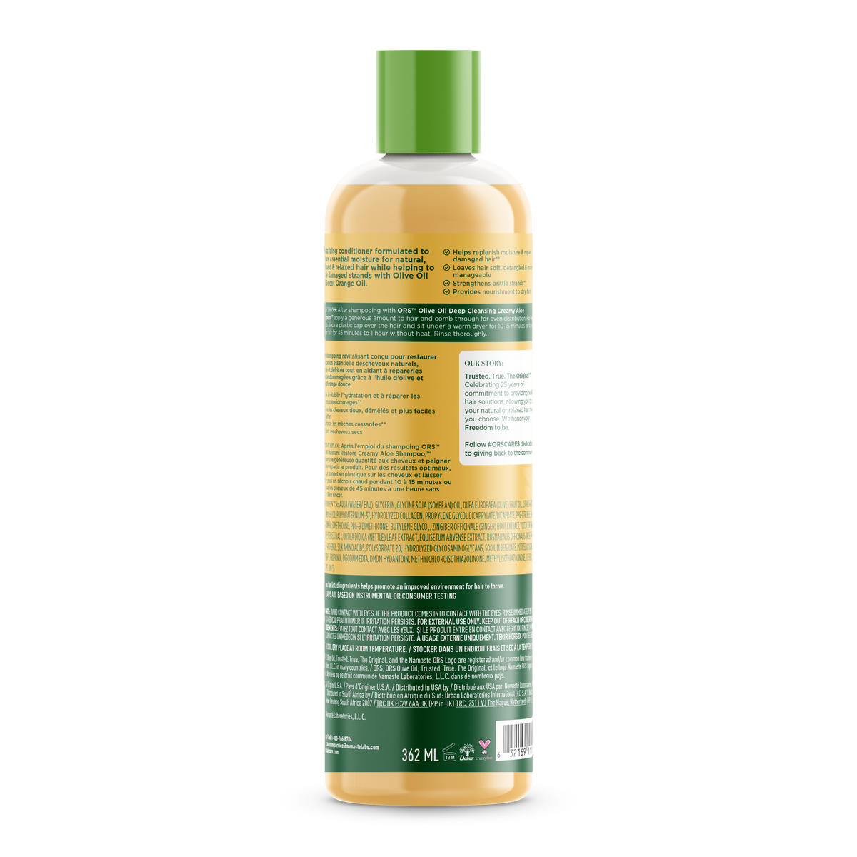 ORS Olive Oil Replenishing Conditioner 362 ml - rear label - SKU 632169111084