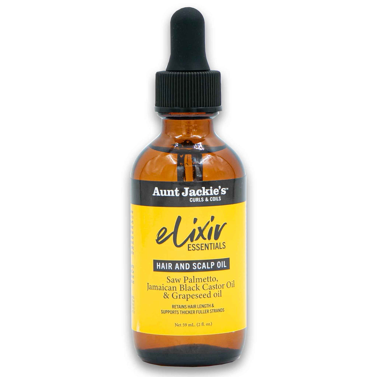 AUNT JACKIE'S ELIXIR HAIR AND SCALP OIL SAW PALMETTO JAMAICAN BLACK CASTOR OIL AND GRAPESEED OIL product packaging