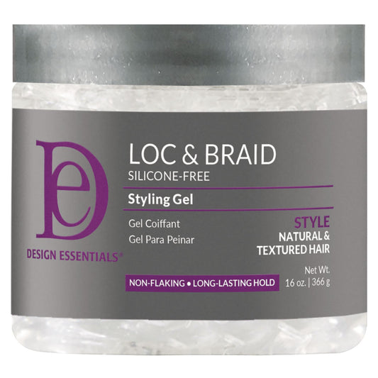 DESIGN ESSENCIALS LOC & BRAID SILICONE FREE STYLING GEL product packaging