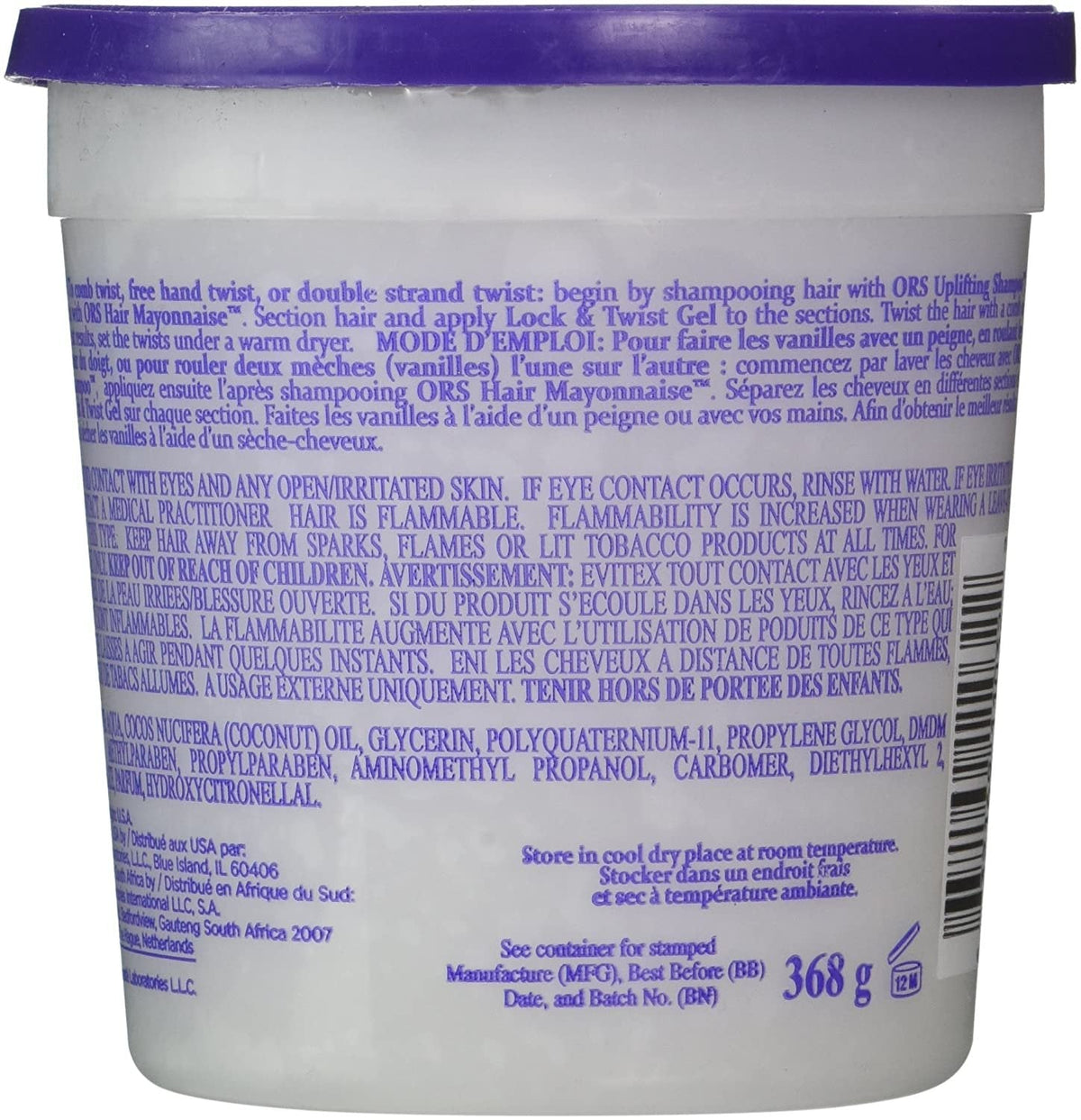 ORS Lock & Twist Gel 368g - rear or side label view 2 - SKU 632169110322