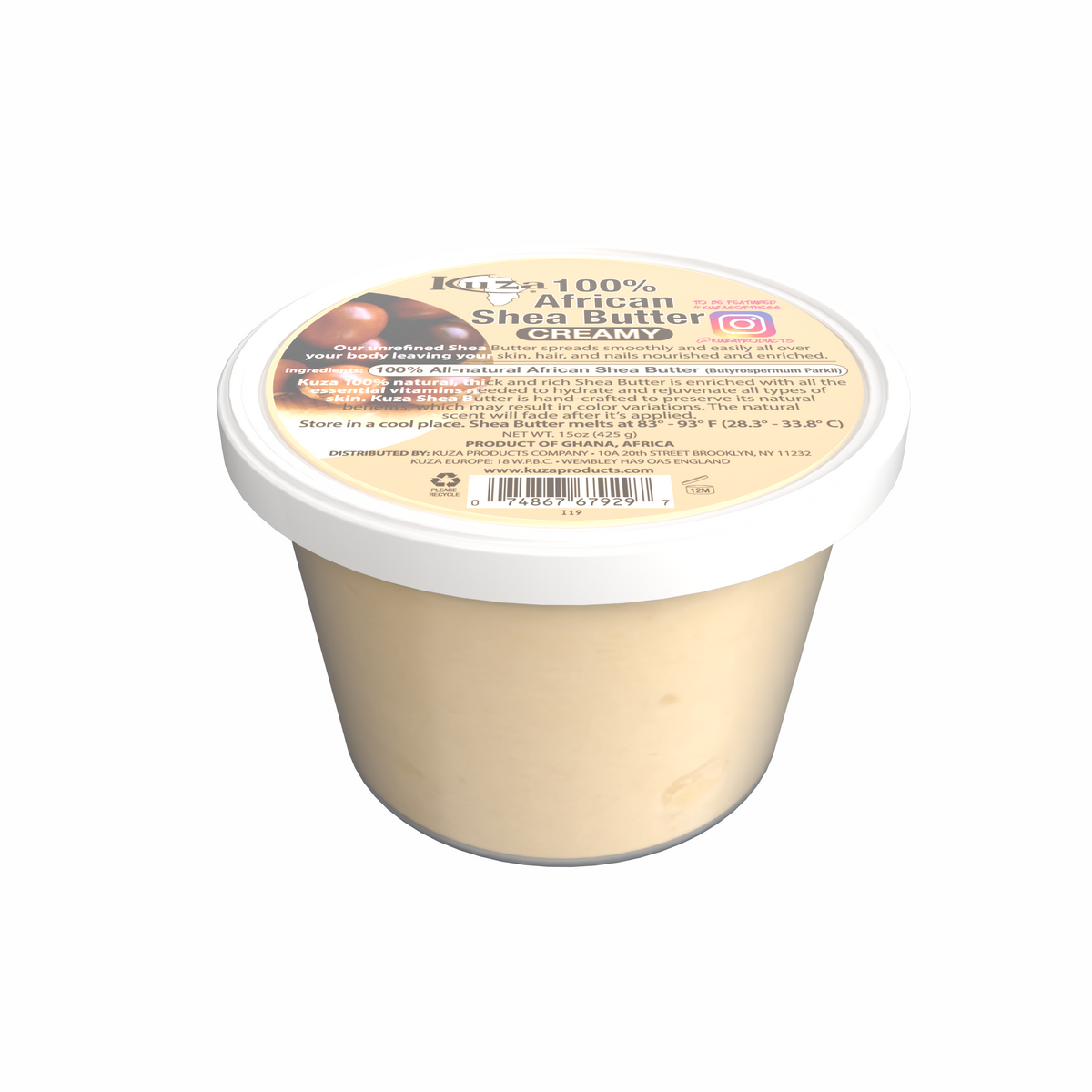 Kuza 100% Pure African Shea Butter - Creamy White, 15 oz front pack — SKU 074867679297