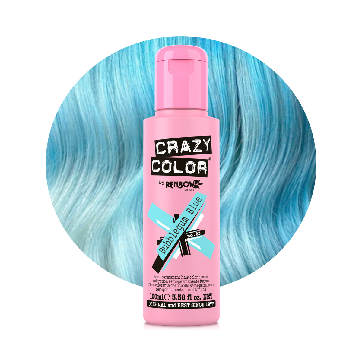 Crazy Color By Renbow Semi-Permanent Hair Color — Bubblegum Blue no.63 — SKU 5060148619897