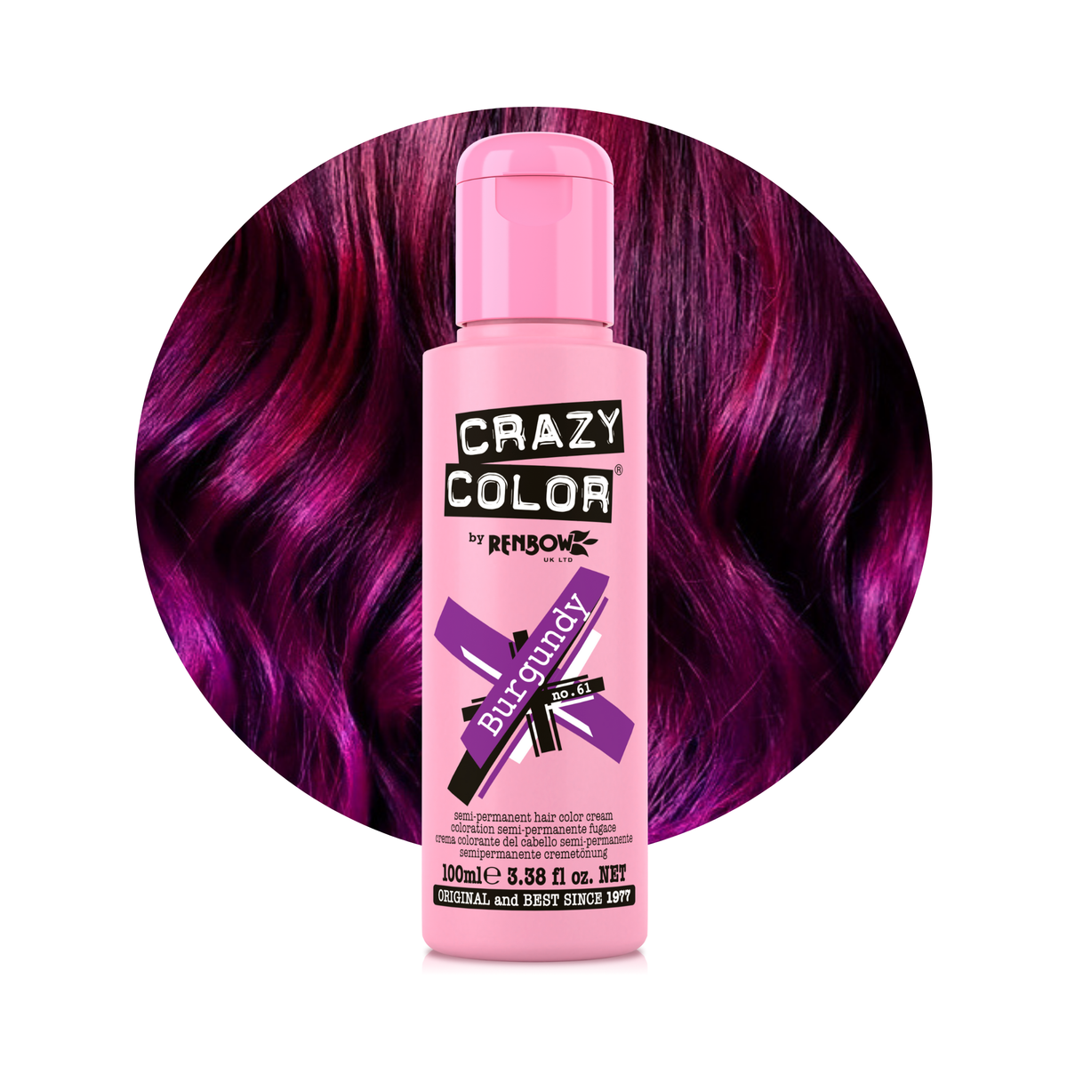 Crazy Color By Renbow Semi-Permanent Hair Color — Burgundy no.61 — SKU 5035832020617